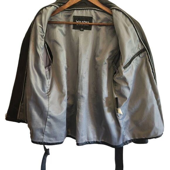 Wilson's Leather Jacket Womens Large Tie Front Full Zip Black - Picture 3 of 7